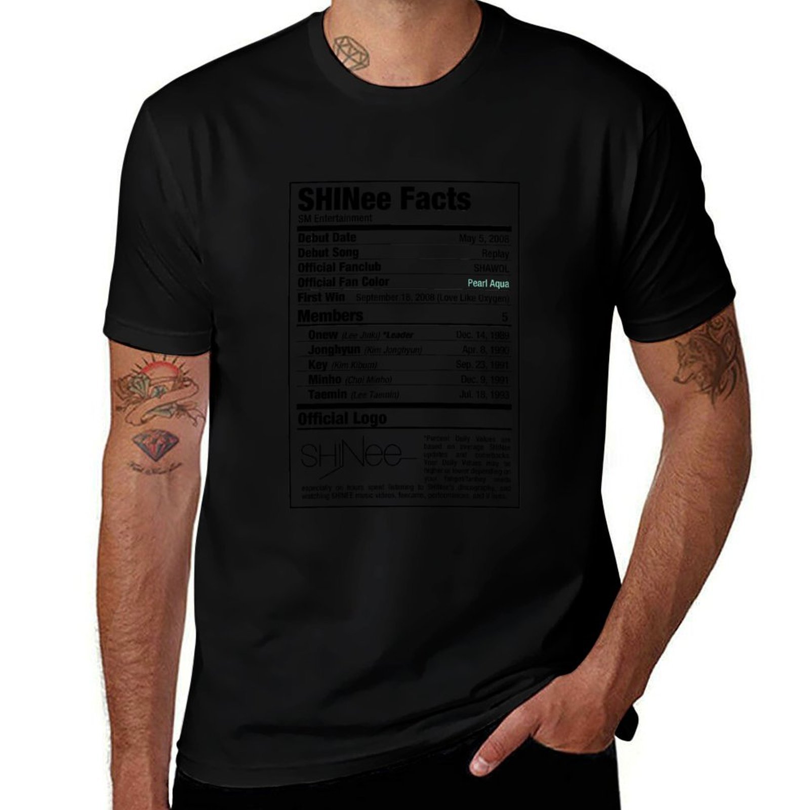 T Nutrition Fitness - SHINee Kpop 栄養成分表示Tシャツ フィットネス トレーニング 通気性Tシャツ