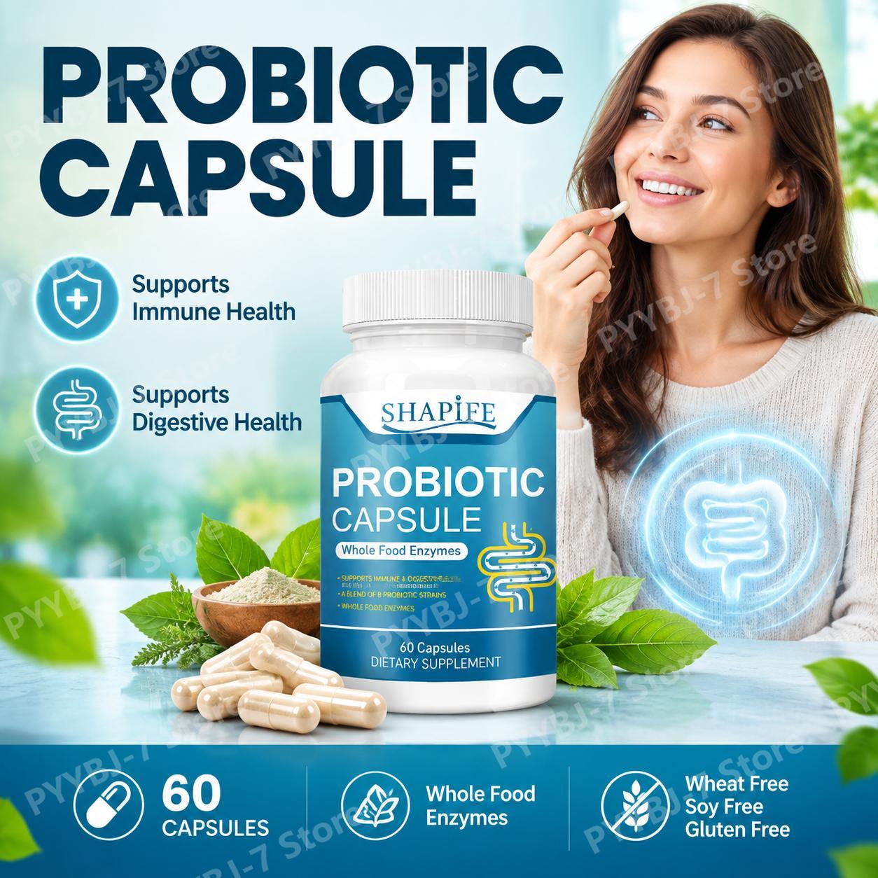 Digestive Enzyme Blend - 全粒粉由来の酵素を配合したプロバイオティクスカプセル。8種類のプロバイオティクス菌株をブレンドし、免疫力と消化器系の健康をサポート。60カプセル入り。