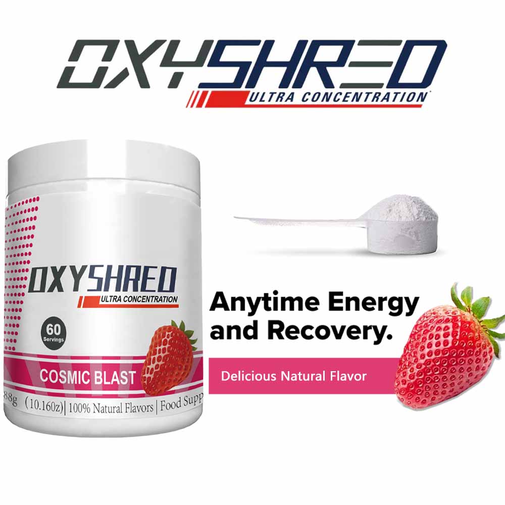 Pre Workout Supplement - オキシシュレッド プレワークアウトパウダー - Lグルタミン＆アセチルLカルニチン配合プレワークアウトパウダー、エナジーブーストドリンク - コズミックブラスト