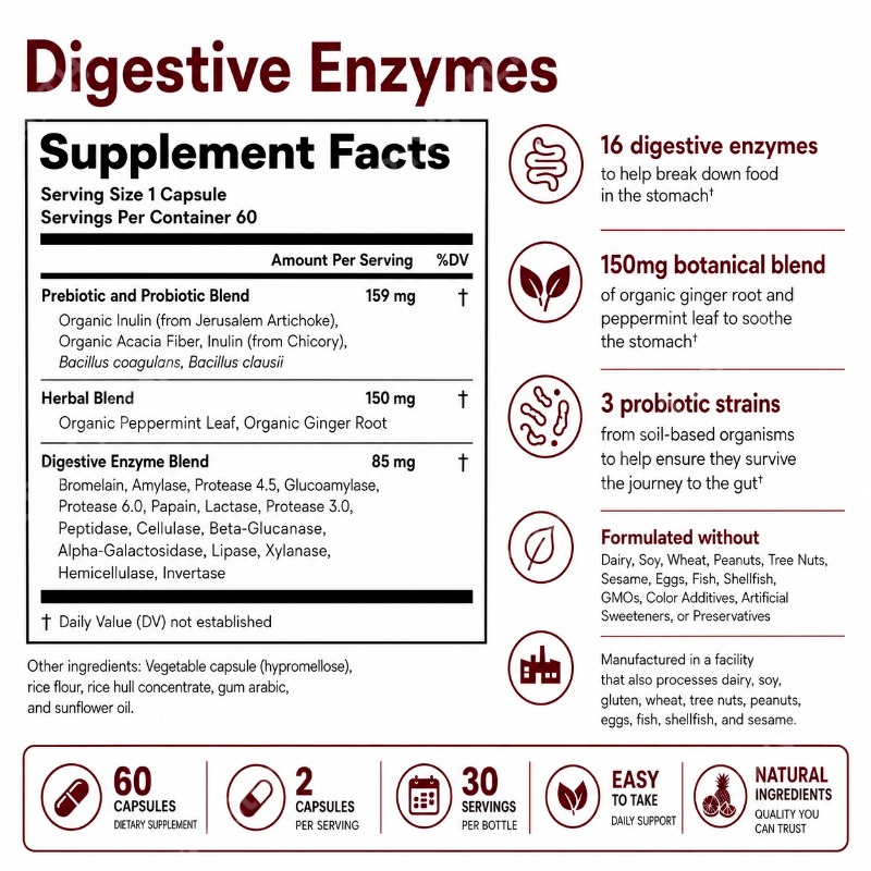 消化酵素、プレバイオティクス、プロバイオティクス配合、生姜と - Digestive Enzyme Blend のレビューと価格
