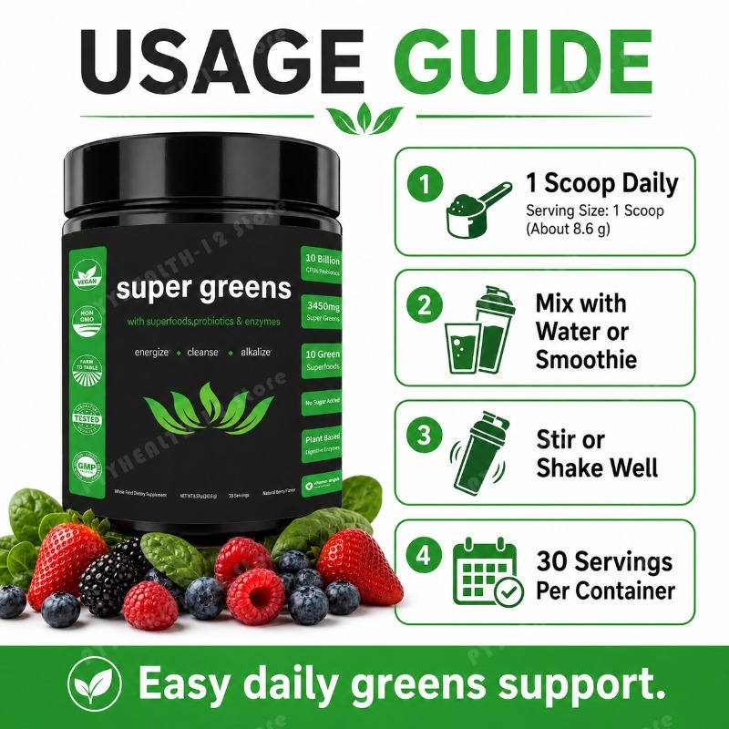 スーパーグリーンズパウダー（フルーツと野菜のブレンド、プロバ - Digestive Enzyme Blend のレビューと価格