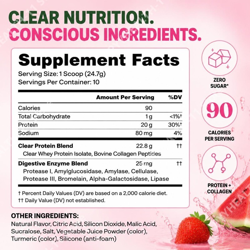 20gのタンパク質を1回分に含むクリアプロテインパウダー、消 - Digestive Enzyme Blend のレビューと価格