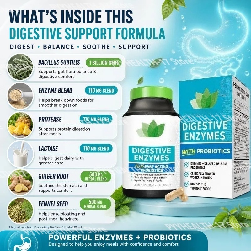 プロバイオティクス配合の消化酵素カプセル。バチルス・サブティ - Digestive Enzyme Blend のレビューと価格